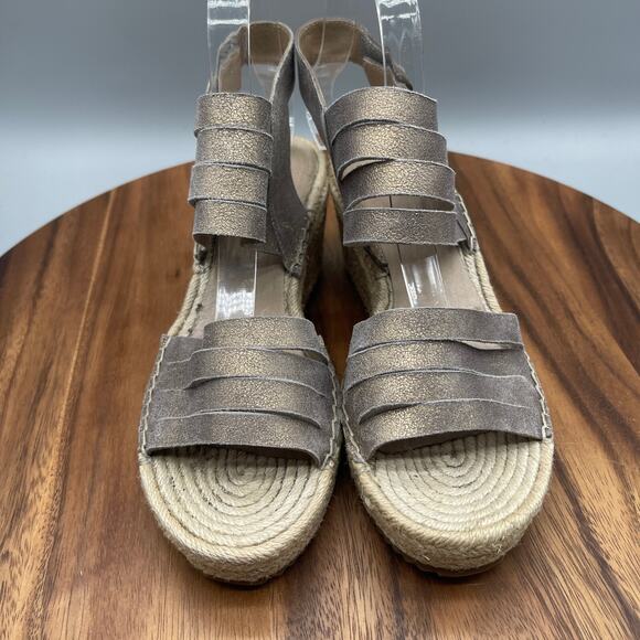 Eileen Fisher Largo Sandals 8 Platform Espadrille Wedges Platinum Metallic Suede - Picture 2 of 7